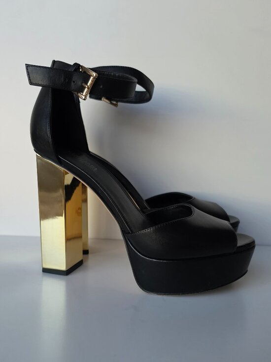 Michael Kors Shoes - Michael Kors Petra Platform leather Black & Gold Sandal